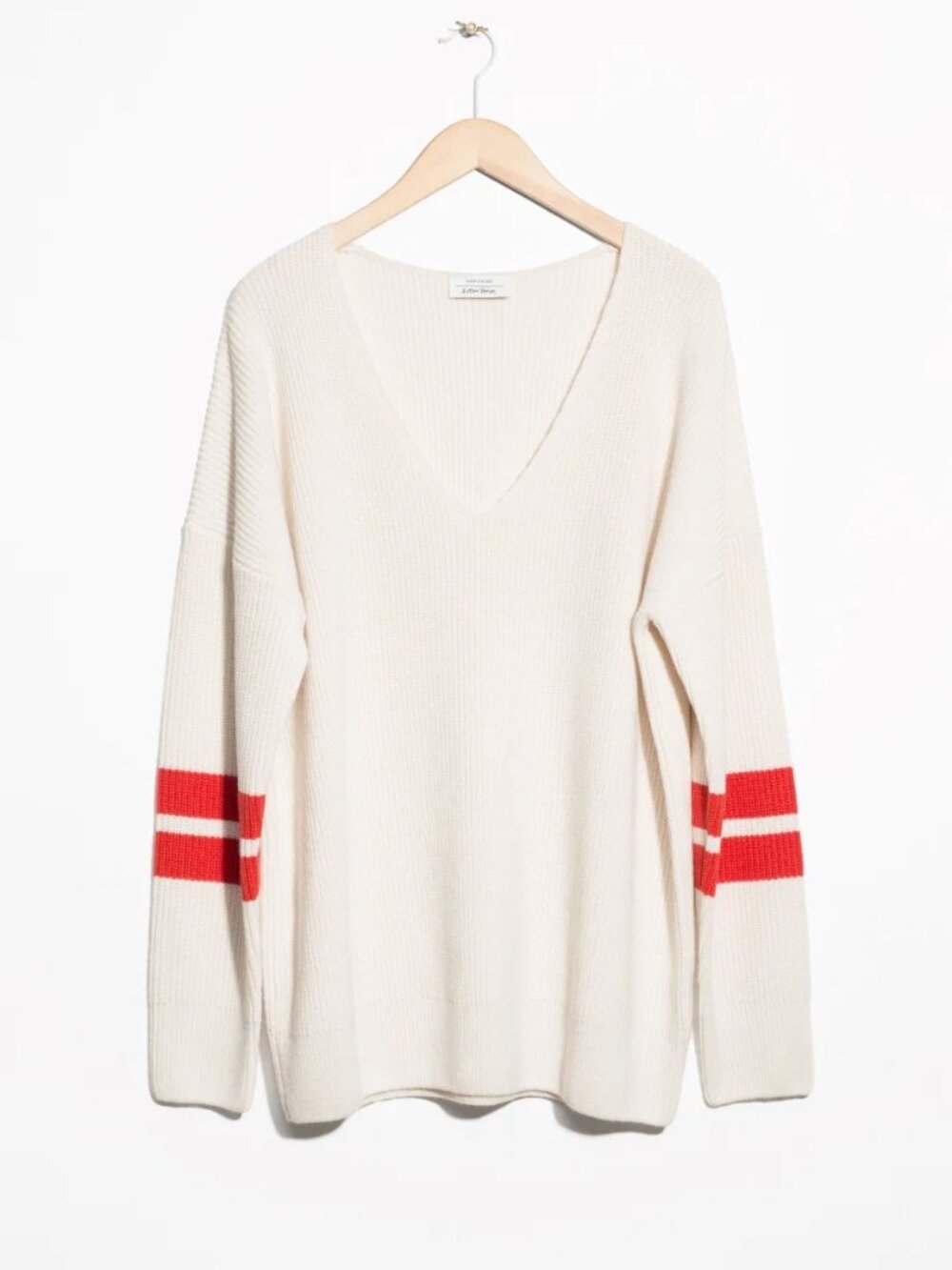 & Other Stories Paris Atelier Wool Blend Orange Stripe V-Neck Sweater S